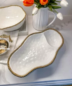 Inspire Me! Home Decor Gold And White Beaded Sectioned Serving Dish 8 Inspire Me! Home Decor Gold And White Beaded Sectioned Serving Dish