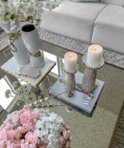 Inspire Me! Home Decor White & Gold Ceramic Candle Holder (2 Sizes)