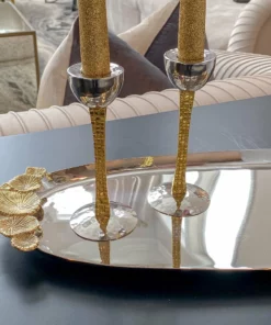 Inspire Me! Home Decor Silver Oval Tray With Gold Floral Handles