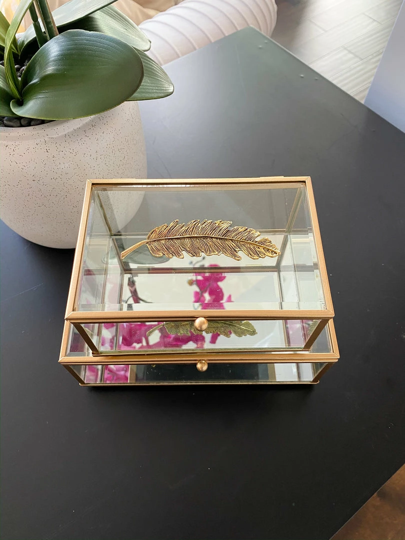 Inspire Me! Home Decor Rectangle Glass & Mirror Box With Gold Feather Detail (2 Sizes) 5 Inspire Me! Home Decor Rectangle Glass & Mirror Box With Gold Feather Detail (2 Sizes)
