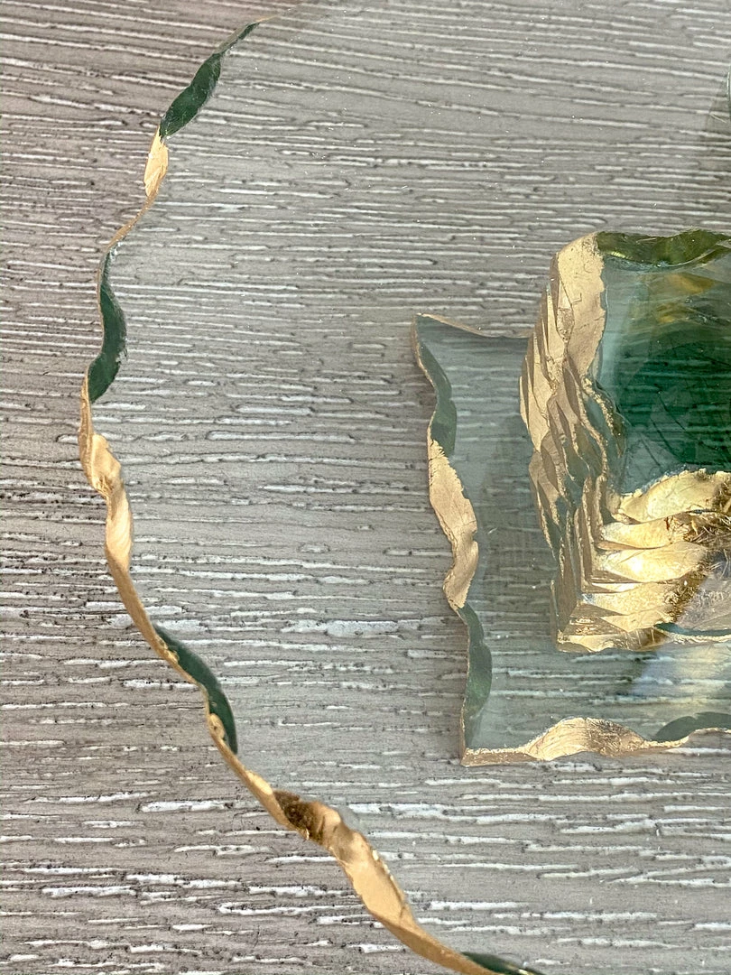 Inspire Me! Home Decor Stacked Glass Cake Stand With Textured Gold Rim (2 Sizes ) 12 Inspire Me! Home Decor Stacked Glass Cake Stand With Textured Gold Rim (2 Sizes )