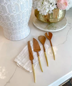 Inspire Me! Home Decor Wood Salad Servers W/ Gold Metal Handle