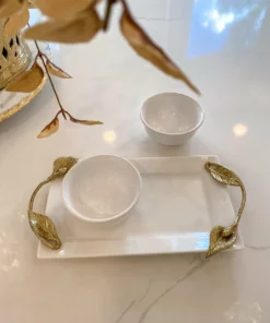 Inspire Me! Home Decor White Ceramic Tray With Serving Bowls And Gold Leaf