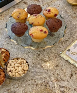 Inspire Me! Home Decor Stacked Glass Cake Stand With Textured Gold Rim (2 Sizes ) 34 Inspire Me! Home Decor Stacked Glass Cake Stand With Textured Gold Rim (2 Sizes )