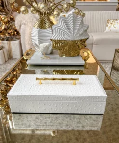 Inspire Me! Home Decor White Faux Leather Lidded Box With Gold Handle