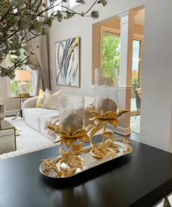 Inspire Me! Home Decor Glass Candle Holders On Gold Floral Stand (2 Sizes)