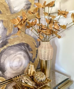 Inspire Me! Home Decor Rattan Wicker Vase With Gold Metal Base