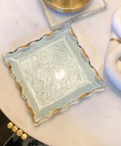 Inspire Me! Home Decor Square Crystal Tray With Gold Edge