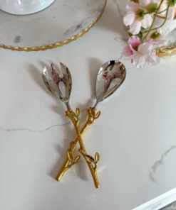 Inspire Me! Home Decor Gold Leaf Design 2-Tone Server Set