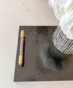 Inspire Me! Home Decor Black Marble Tray W/ Coil Handles And Knife