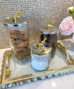 Inspire Me! Home Decor Hammered Glass Canister W/ Gold Bird Lid ( 3 Sizes Available)