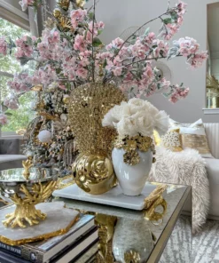 Inspire Me! Home Decor Gold Cascading Floral And White Vase