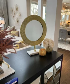 Inspire Me! Home Decor Gold Hammered Texture Tabletop Mirror W/ Marble Base