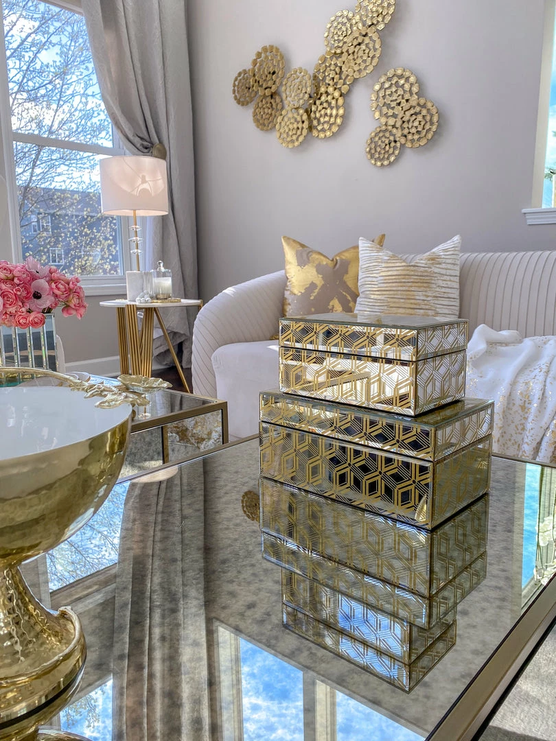 Inspire Me! Home Decor Mirror Glass Gold Abstract Pattern Boxes (Set Of 2) 3 Inspire Me! Home Decor Mirror Glass Gold Abstract Pattern Boxes (Set Of 2)