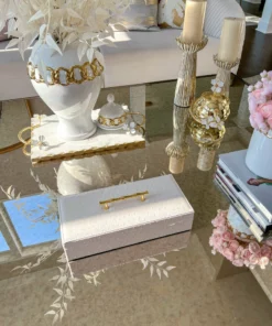 Inspire Me! Home Decor White Faux Leather Lidded Box With Gold Handle