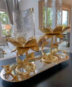 Inspire Me! Home Decor Glass Candle Holders On Gold Floral Stand (2 Sizes)