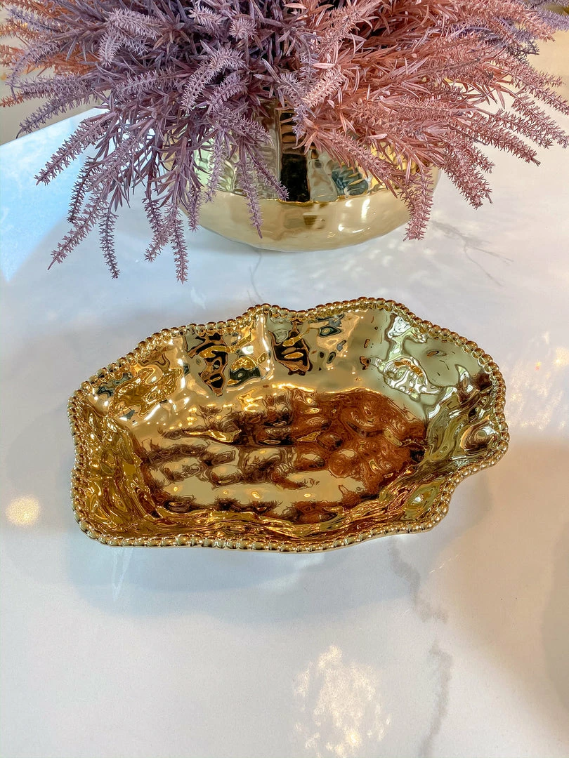 Inspire Me! Home Decor Gold Wavy Beaded Serving Bowl 4 Inspire Me! Home Decor Gold Wavy Beaded Serving Bowl