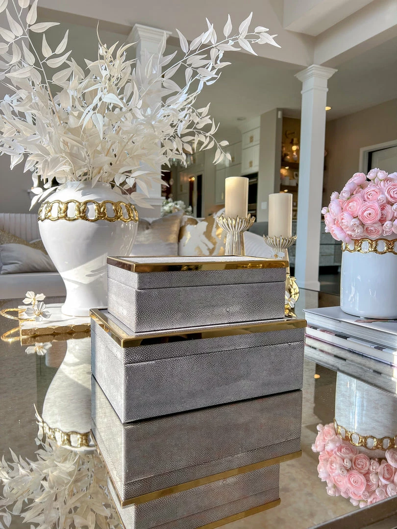 Inspire Me! Home Decor Faux Leather Box Set With Gold Edge Detail (Set Of 2) 3 Inspire Me! Home Decor Faux Leather Box Set With Gold Edge Detail (Set Of 2)