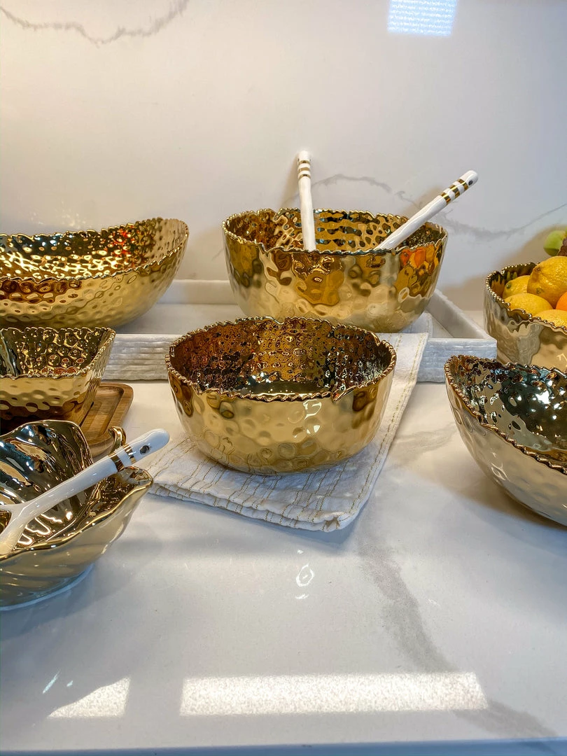 Inspire Me! Home Decor Hammered Porcelain Gold Bowl (2 Sizes) 8 Inspire Me! Home Decor Hammered Porcelain Gold Bowl (2 Sizes)