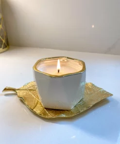 Inspire Me! Home Decor White Ceramic Candle With Gold Edge