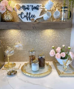 Inspire Me! Home Decor Large Round Glass Tray With Gold Handles And Ruffled Edge