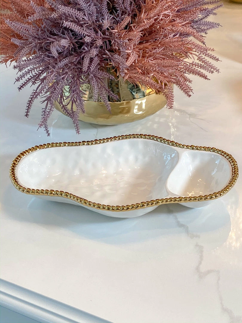 Inspire Me! Home Decor Gold And White Beaded Sectioned Serving Dish 3 Inspire Me! Home Decor Gold And White Beaded Sectioned Serving Dish