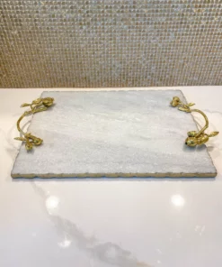 Inspire Me! Home Decor Large Marble Tray With Gold Pomegranate Handles