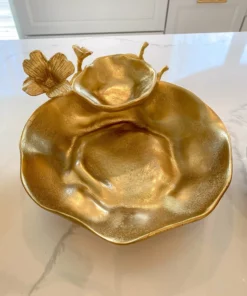 Inspire Me! Home Decor Two Tier Chip And Dip Gold Floral Bowl