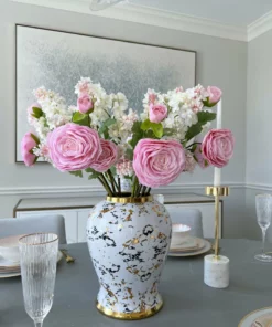 Inspire Me! Home Decor Gold & White Marble Print Ginger Jar