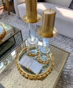 Inspire Me! Home Decor Round Glass Tray With Gold Floral Edge 17 Inspire Me! Home Decor Round Glass Tray With Gold Floral Edge