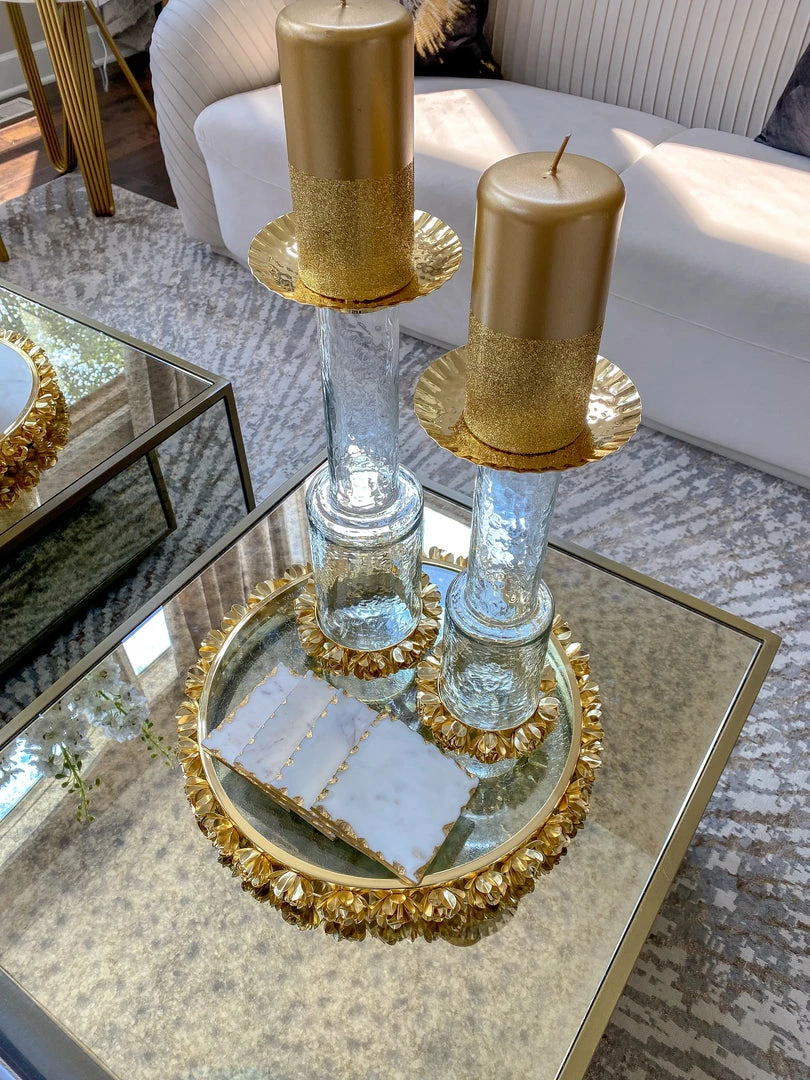 Inspire Me! Home Decor Round Glass Tray With Gold Floral Edge 9 Inspire Me! Home Decor Round Glass Tray With Gold Floral Edge