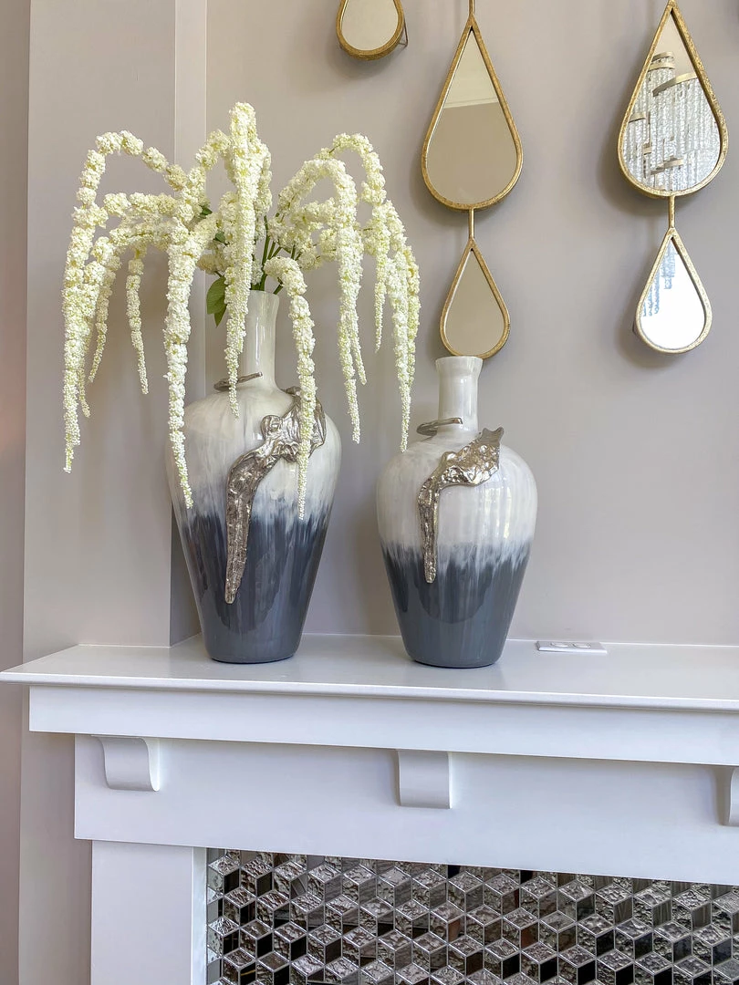 Inspire Me! Home Decor Large Glass Vase W/ Silver Metal Decor (2 Sizes) 3 Inspire Me! Home Decor Large Glass Vase W/ Silver Metal Decor (2 Sizes)