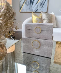 Inspire Me! Home Decor Faux Leather Box Set With Gold Circular Medallion (Set Of 2)