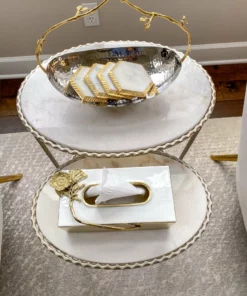 Inspire Me! Home Decor White Marble Hexagon Coasters W/ Gold Edge