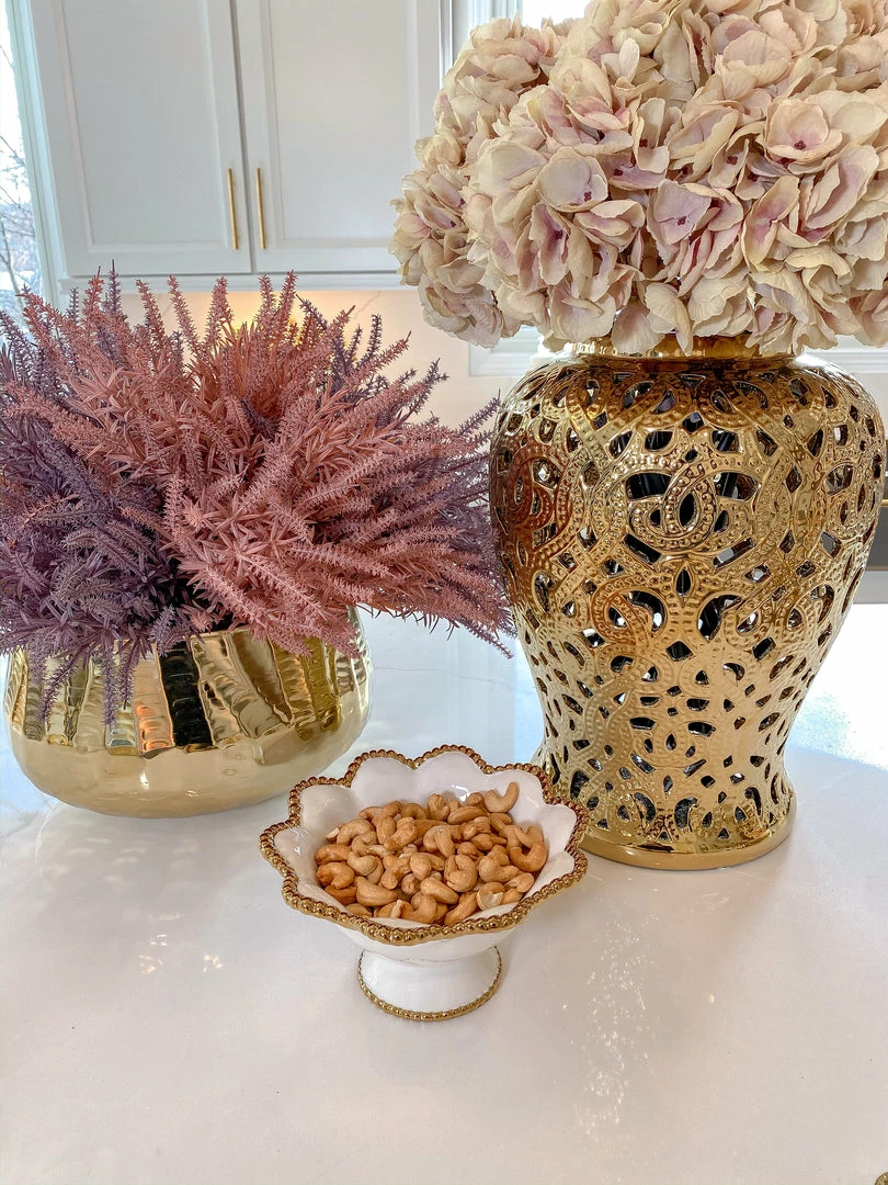 Inspire Me! Home Decor Gold And White Beaded Pedestal Bowl 6 Inspire Me! Home Decor Gold And White Beaded Pedestal Bowl