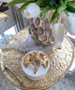 Inspire Me! Home Decor Gold Leaf And White Trinket Box