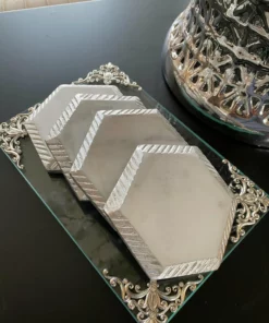 Inspire Me! Home Decor White Marble Hexagon Coasters W/ Silver Edge