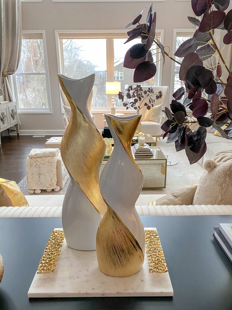 Inspire Me! Home Decor Gold And White Twisted Vase (2 Sizes) 17 Inspire Me! Home Decor Gold And White Twisted Vase (2 Sizes)