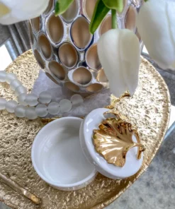 Inspire Me! Home Decor Gold Leaf And White Trinket Box