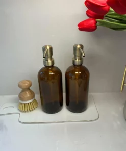 Inspire Me! Home Decor Amber Glass Soap Dispenser W/ Brass Finish Pump KITCHEN