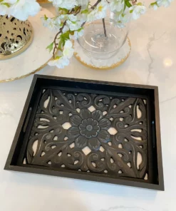 Inspire Me! Home Decor Black Wood Trays With Detailed Interior (Set Of 3)