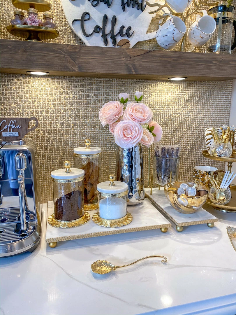 Inspire Me! Home Decor Gold Ripple Canister W/ Marble Lid (3 Sizes) 6 Inspire Me! Home Decor Gold Ripple Canister W/ Marble Lid (3 Sizes)