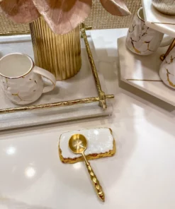 Inspire Me! Home Decor Gold And White Enameled Metal Tea Spoon Rest