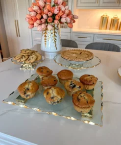 Inspire Me! Home Decor Stacked Glass Cake Stand With Textured Gold Rim (2 Sizes ) 22 Inspire Me! Home Decor Stacked Glass Cake Stand With Textured Gold Rim (2 Sizes )