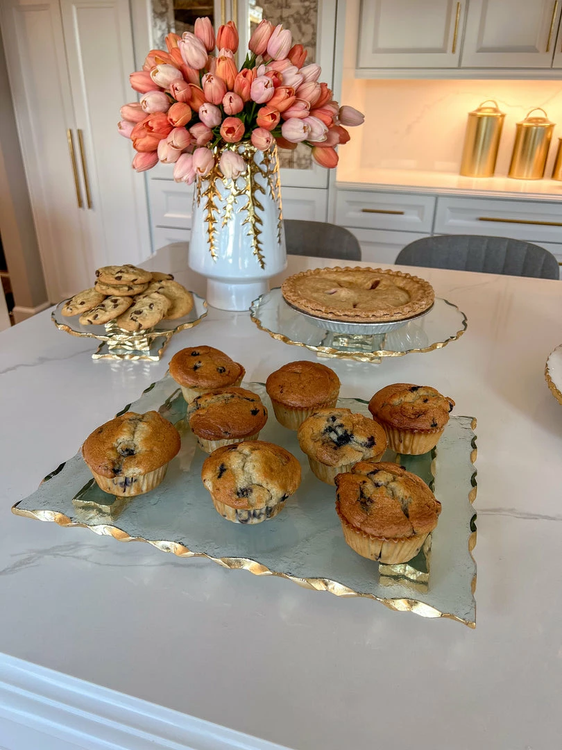 Inspire Me! Home Decor Stacked Glass Cake Stand With Textured Gold Rim (2 Sizes ) 6 Inspire Me! Home Decor Stacked Glass Cake Stand With Textured Gold Rim (2 Sizes )