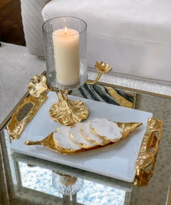 Inspire Me! Home Decor Marble Tray With Gold Lava Handles