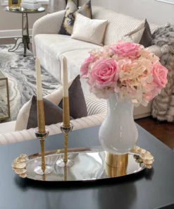 Inspire Me! Home Decor Silver Oval Tray With Gold Floral Handles