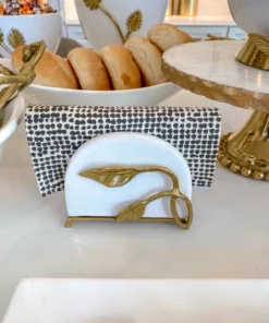 Inspire Me! Home Decor White Ceramic Napkin Holder With Gold Leaf