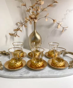 Inspire Me! Home Decor Glass Teacup Set With Gold Hammered Texture (Set Of 6)