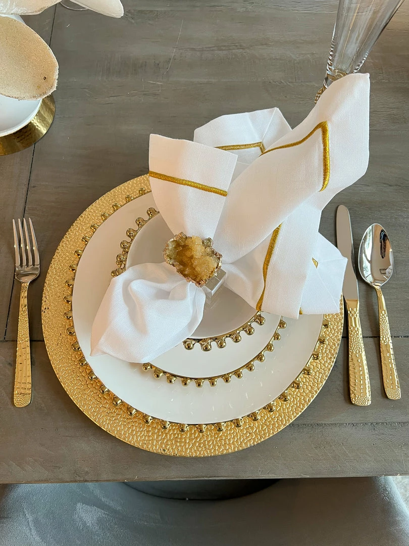 Inspire Me! Home Decor White And Gold Beaded Dinner Set 9 Inspire Me! Home Decor White And Gold Beaded Dinner Set